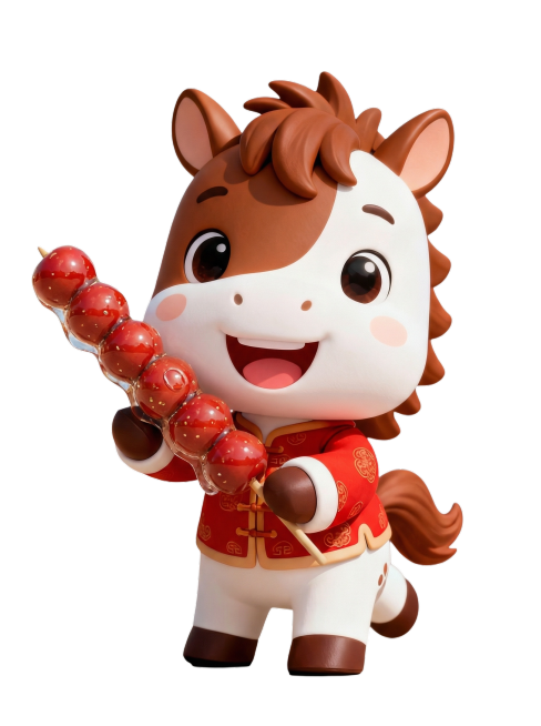 根据这个IP生成一系列的新年IP动作8个
比如：手拿红包、手拿一串糖葫芦、手拿中国结、手拿红灯笼、手提鞭炮、手拿元宝、手拿“马上暴富”对联、手抱福袋预览效果