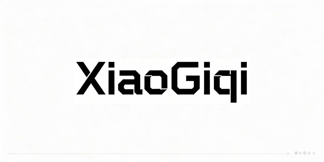 生成一个XiaoGiqi的平面水印logo，黑色字白色底（有科技感的艺术字体）预览效果