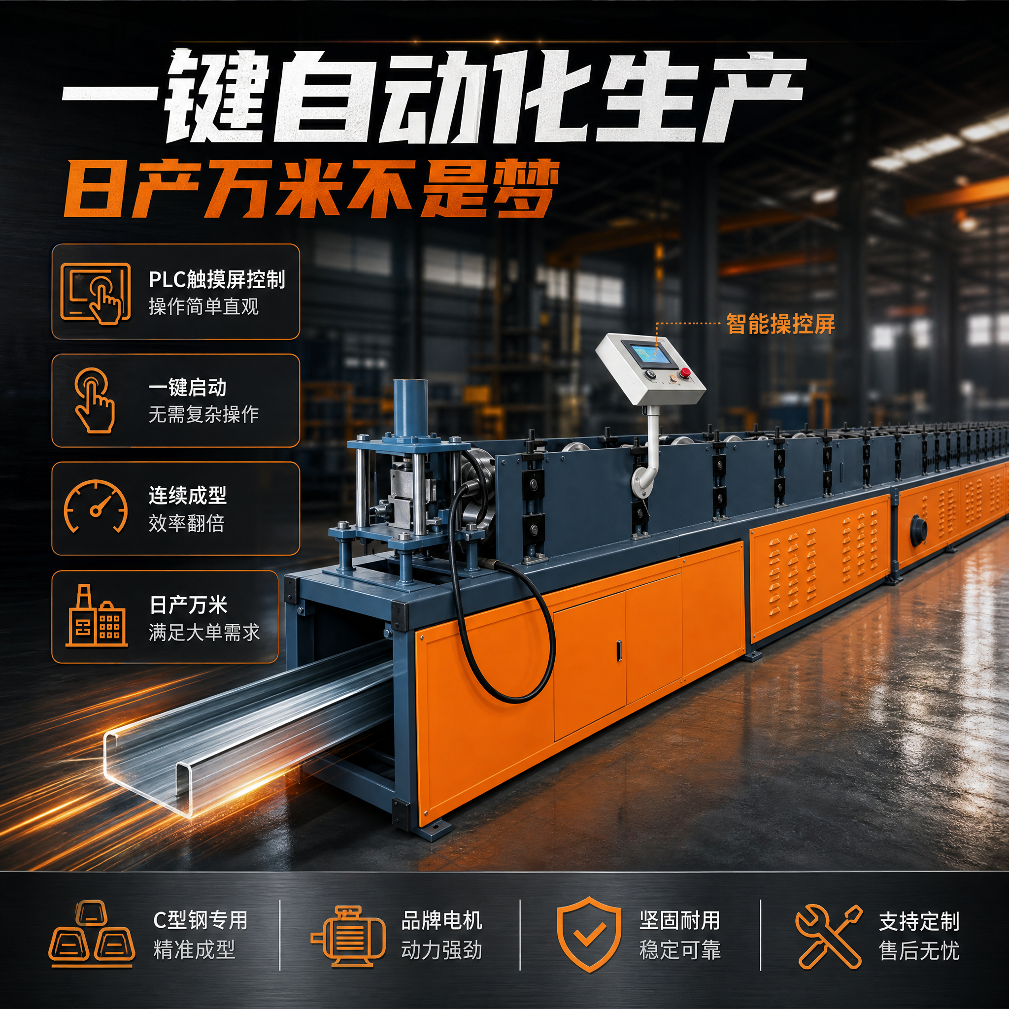 [主图-4] C型钢冷弯成型机 自动化生产场景主图，突出一键操… - 图片创意预览