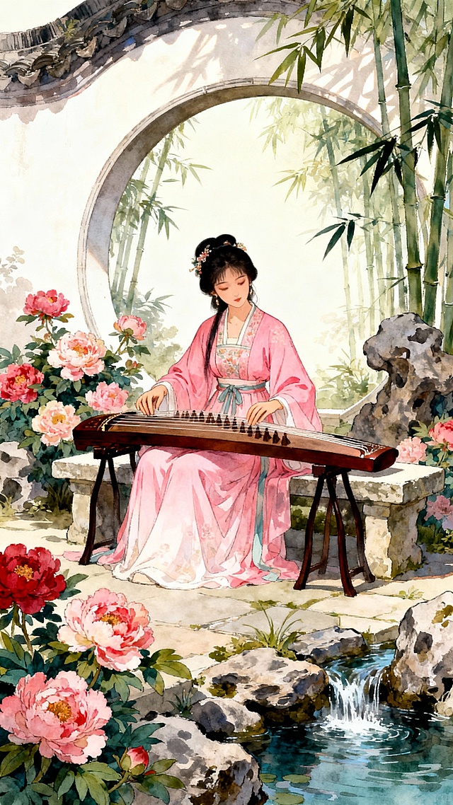 帮我生成20个AI绘画插画，包含绚丽的抽象画、写实的草地荷塘、动漫风的小女孩与动物互动、写实的健身女性、古风人物、游戏原画、IP展示等，整体呈现色彩鲜艳、风格多元的AI绘画作品集排版风格。