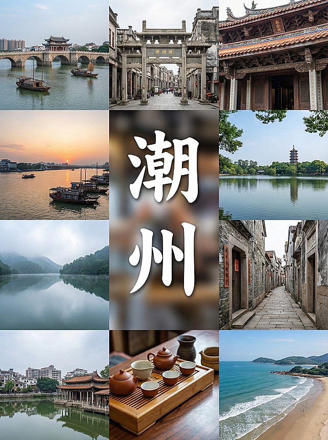 的任务
帮我制作5份由地区特色景象结合出来的风景宣传照片，并在图片中心用文字标上主要地点（只要一个），宣传照片由当地景色的2张或者4张或者6张或者9张照片结合而成
#备注
要求图片写实，使用香蕉2.0，图片比例3:4，且不要出现任何人的正面照。
#备注
在标记地点时，只需要有地点就行，比如：
江苏·同里——江南古镇慢节奏
就只需要在拼图中间有：江苏·同里就行

#具体地点
需要阅读以下文章来提取

汉中 
潮州
泉州 
文昌