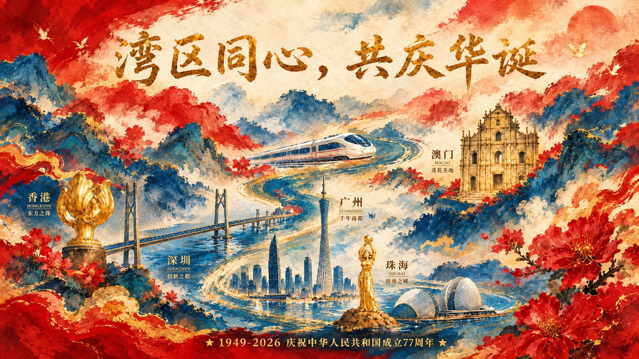 将参考图的色彩风格改为浓墨国潮手绘水彩风格，以红色、金色、蓝色… - 图片创意预览
