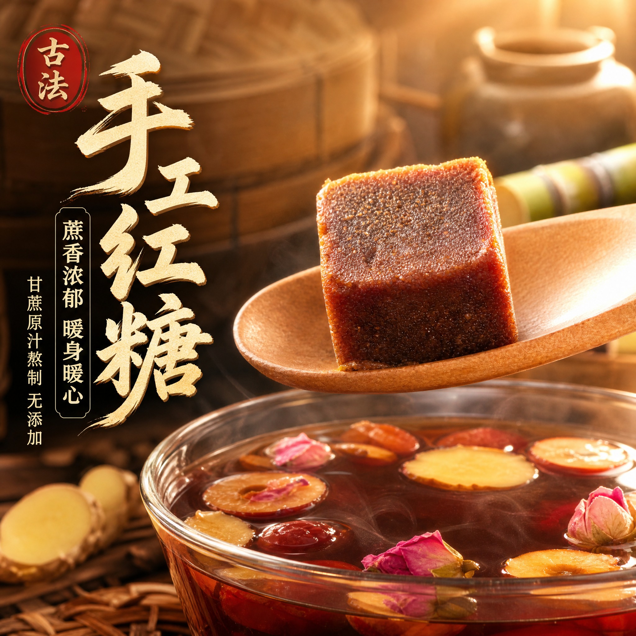 [主图-1] 古法手工红糖块首图，突出食欲感与品质感，吸引点击… - 图片创意预览