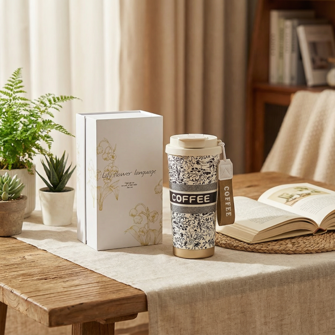 这个产品是霸王茶姬同款保温杯，换张背景，要家居类的，温馨的场景，突出产品预览效果