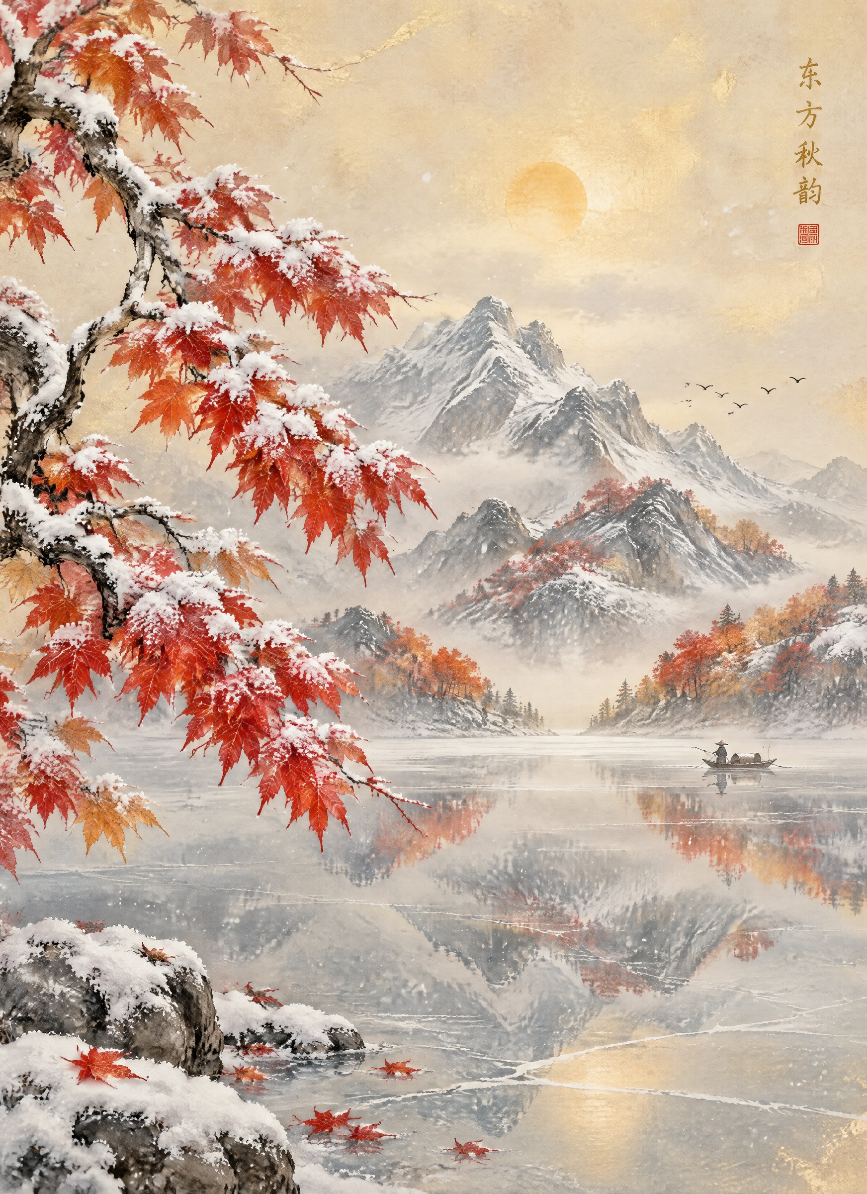 沿用参考图的国风工笔水墨＋金箔质感与东方文人画留白手法，重新创… - 图片创意预览