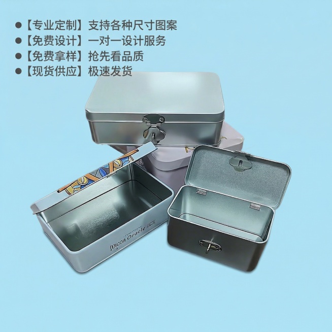 [主图 2] 马口铁盒核心卖点展示
[氛围/风格] 专业商业风格，清晰明亮，突出品质感
[画面元素] 以原产品图为基础，保持产品外观不变，产品主体居中，干净浅蓝背景，在产品周围环绕展示核心卖点标签
[预览效果