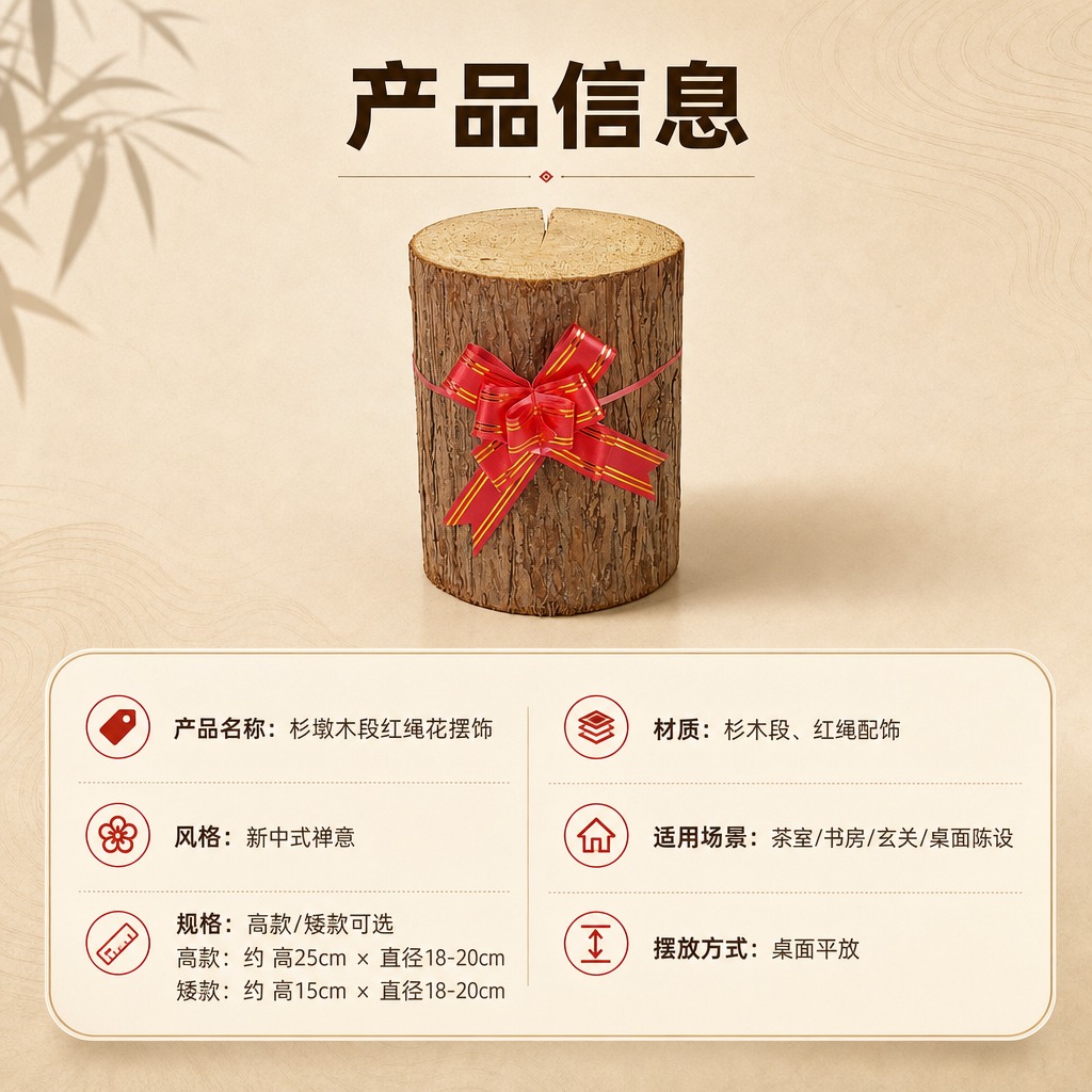 [商品] 使用【图1】大尺寸杉墩木段红绳花摆饰；保留杉木段圆柱… - 图片创意预览