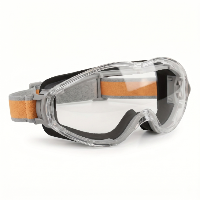 Create a clean TikTok Shop US product hero image for clear protective safety goggles. The product ha预览效果