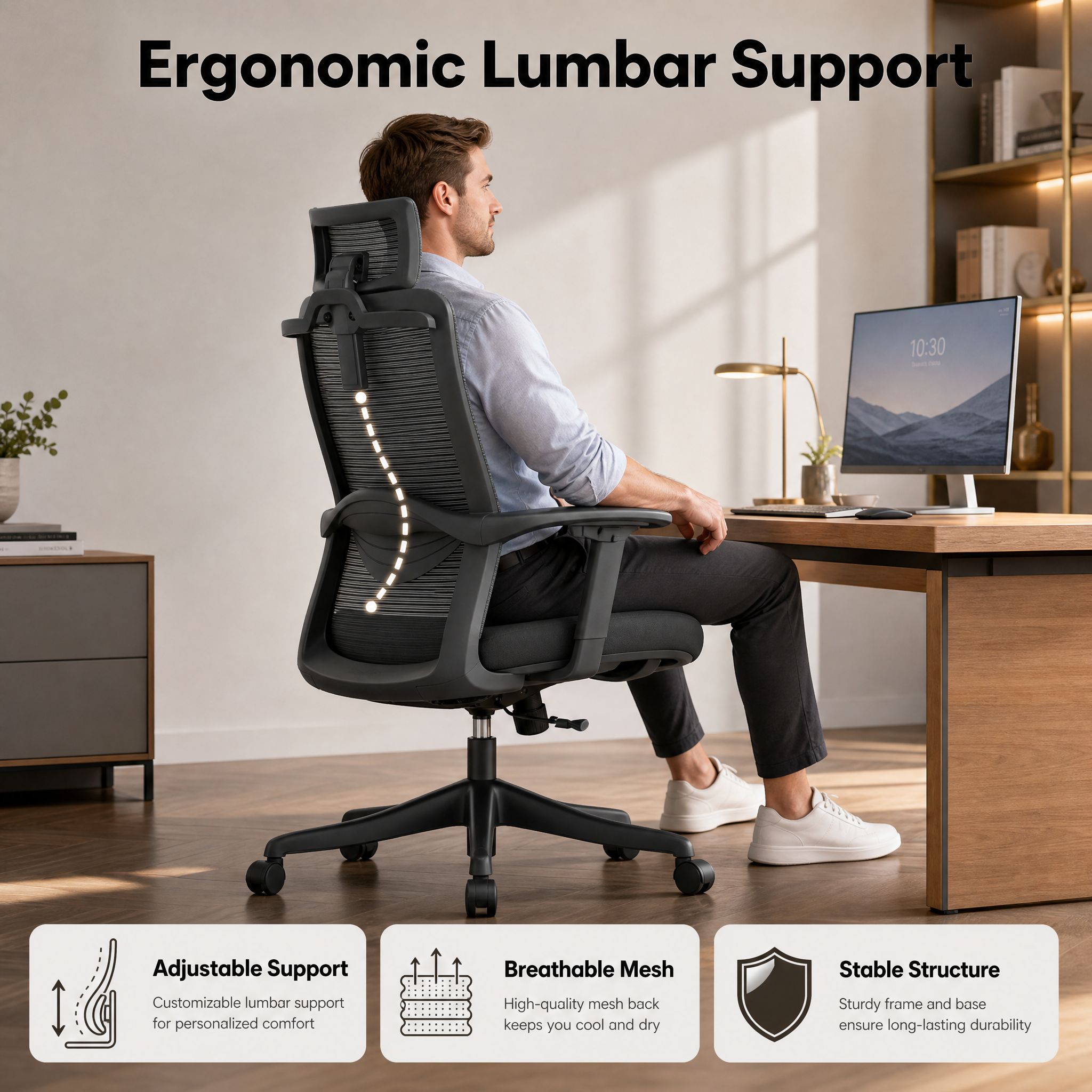 [Main Image 2] Ergonomic lumbar… - 图片创意预览