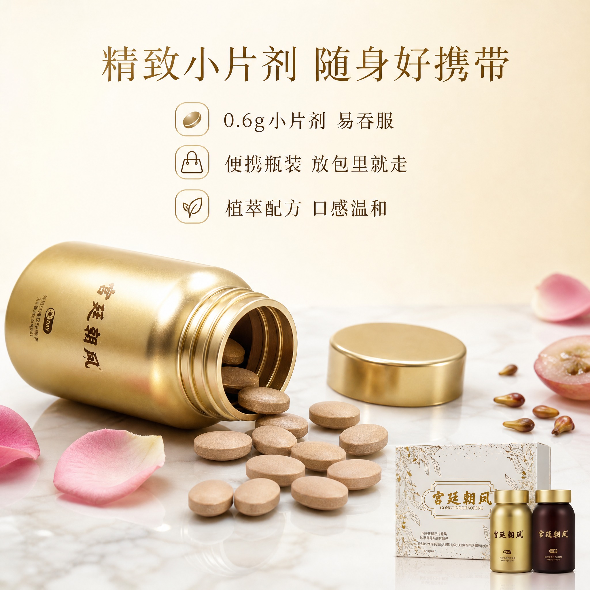 [主图-4] 宫廷朝凤 阿胶玫瑰+胶肽葡萄籽压片糖果套盒 产品… - 图片创意预览