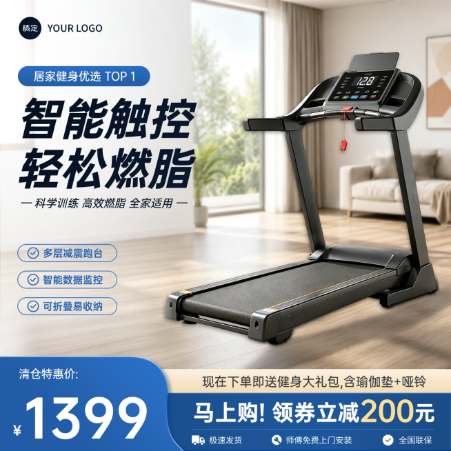 跑步机运动器材家庭健身器材电商零售主图直通车预览效果