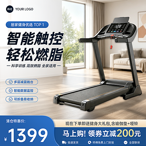 跑步机运动器材家庭健身器材电商零售主图直通车
