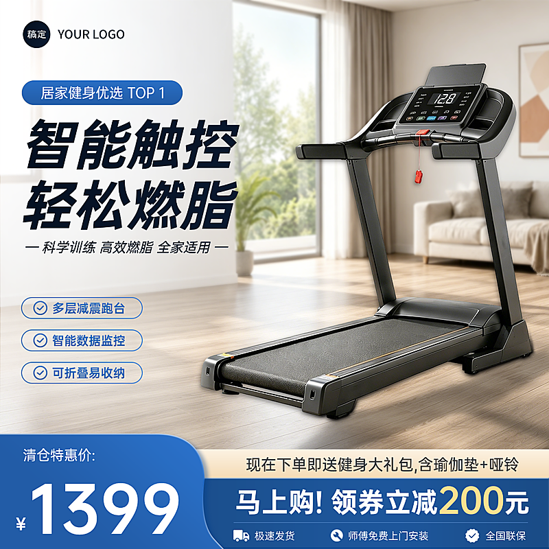 跑步机运动器材家庭健身器材电商零售主图直通车