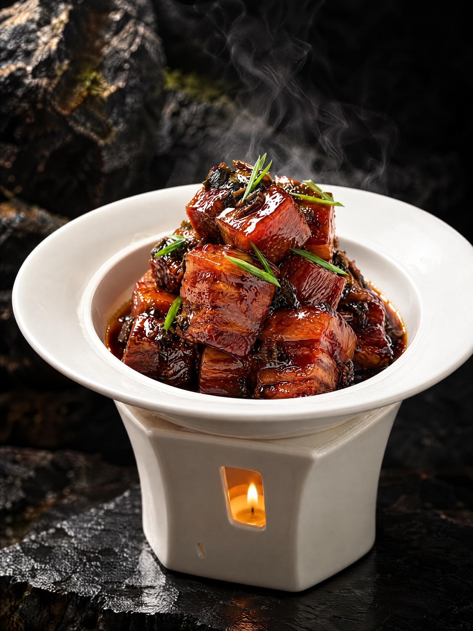 基于参考图中的红烧肉菜品，生成左侧45度斜角角度的美食摄影图，… - 图片创意预览