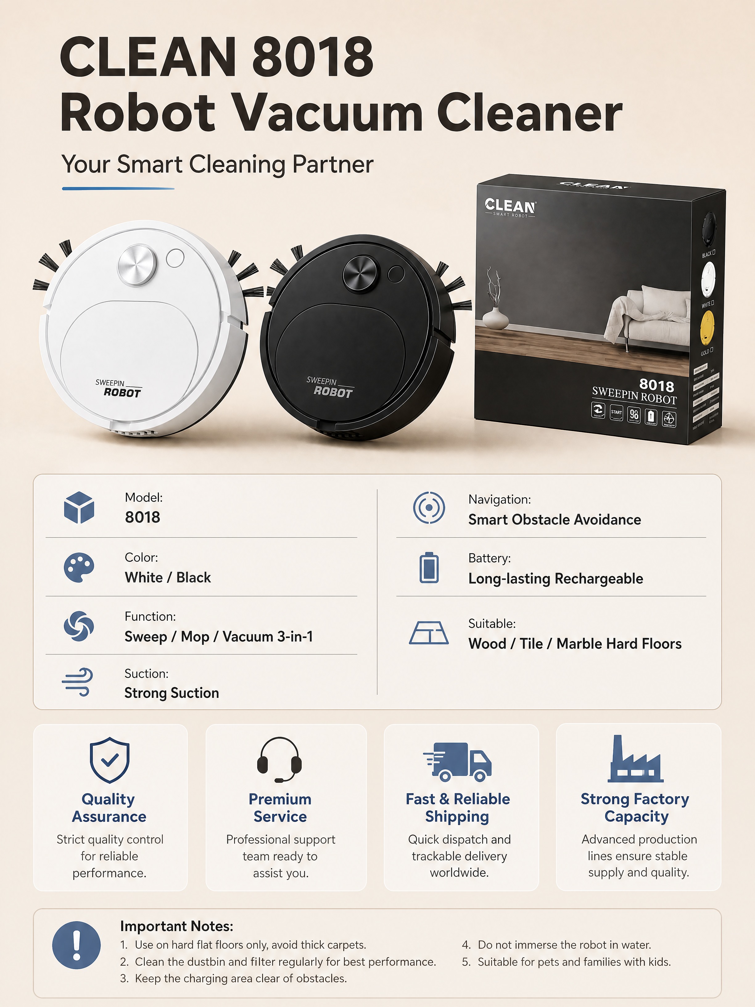 [商品] 使用【图5】CLEAN 8018型扫地机器人黑白双色… - 图片创意预览