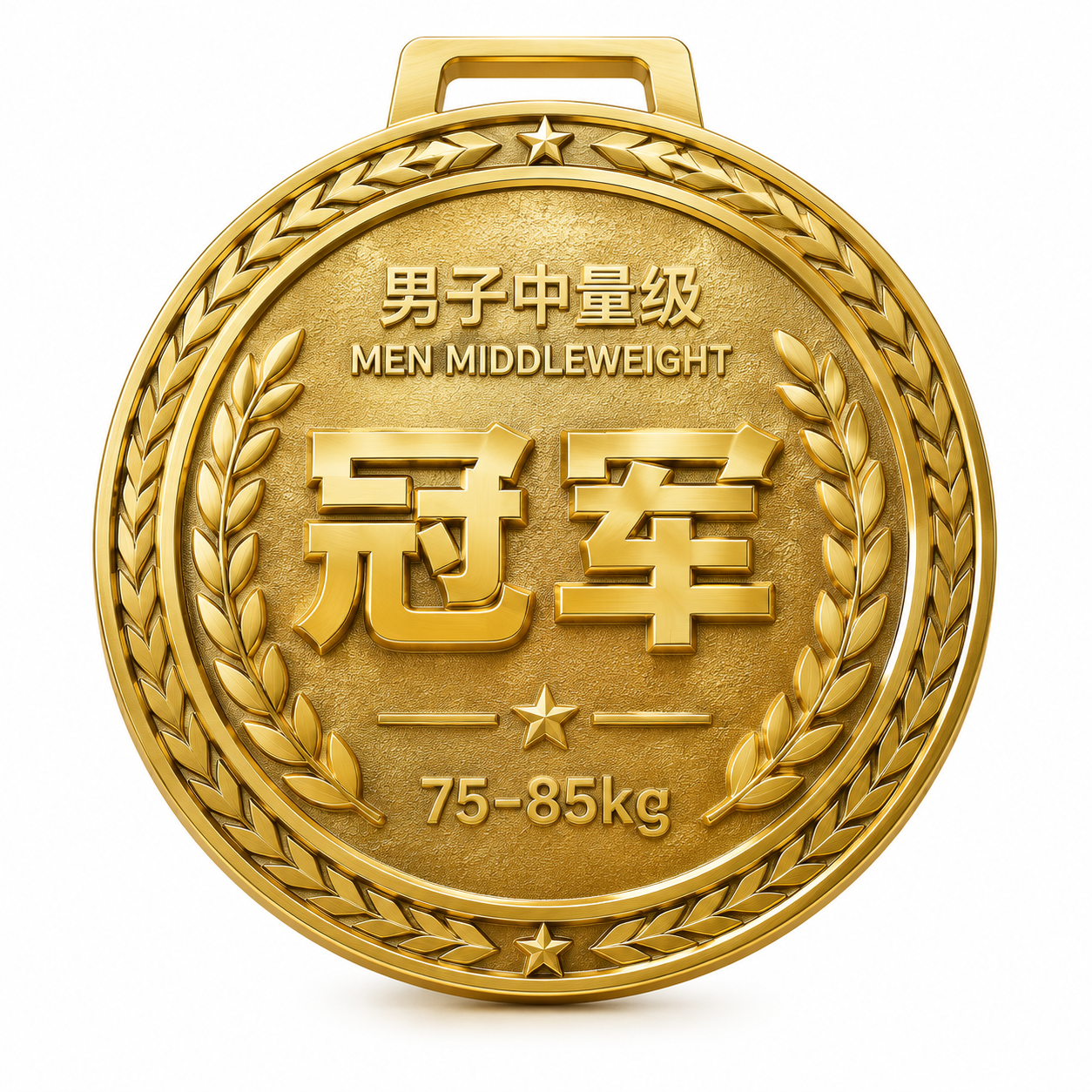 一枚7cm直径的圆形体育赛事奖牌背面设计，金色金属质感，立体浮… - 图片创意预览
