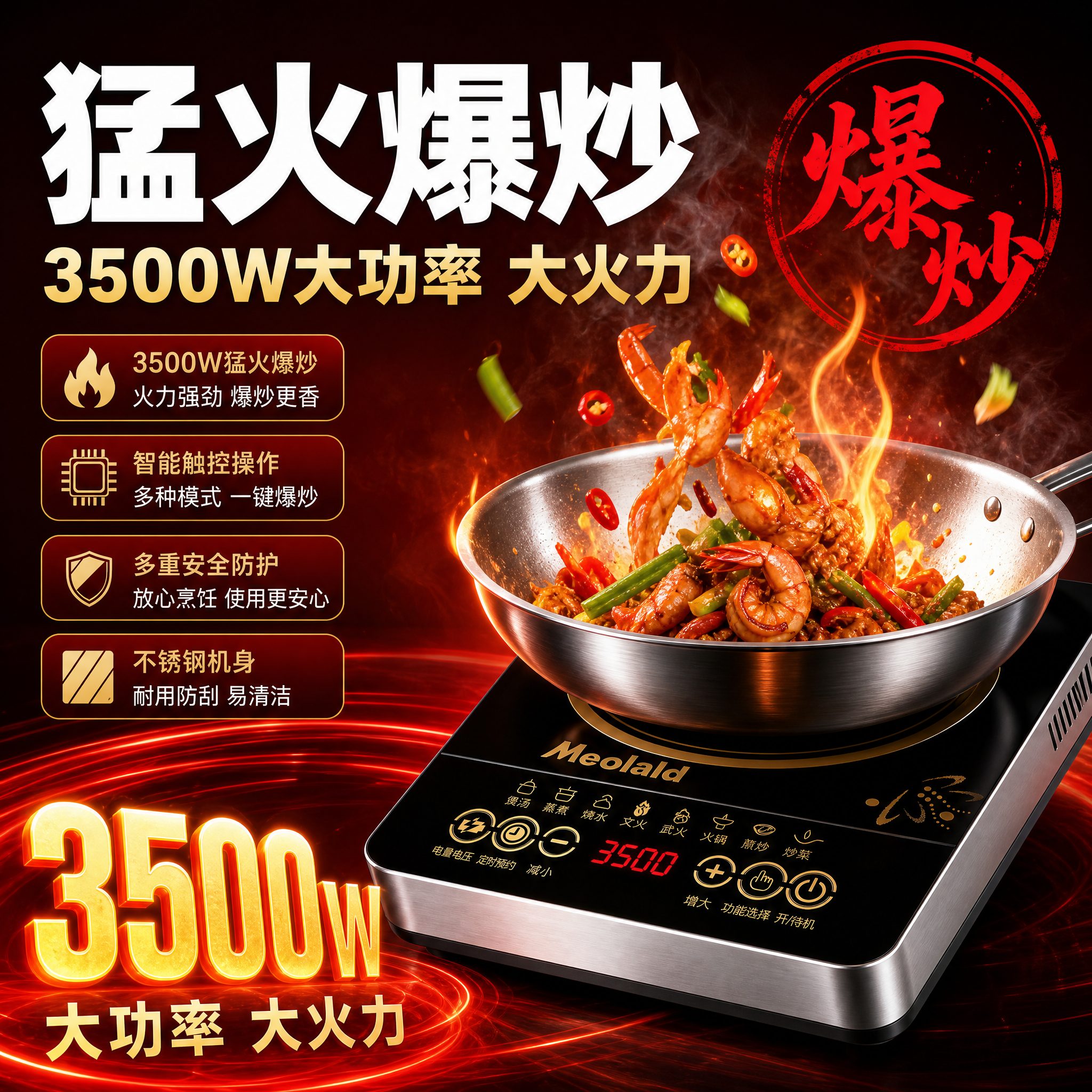 [主图-2] 主题：核心价值卖点图，突出3500W大功率猛火爆… - 图片创意预览