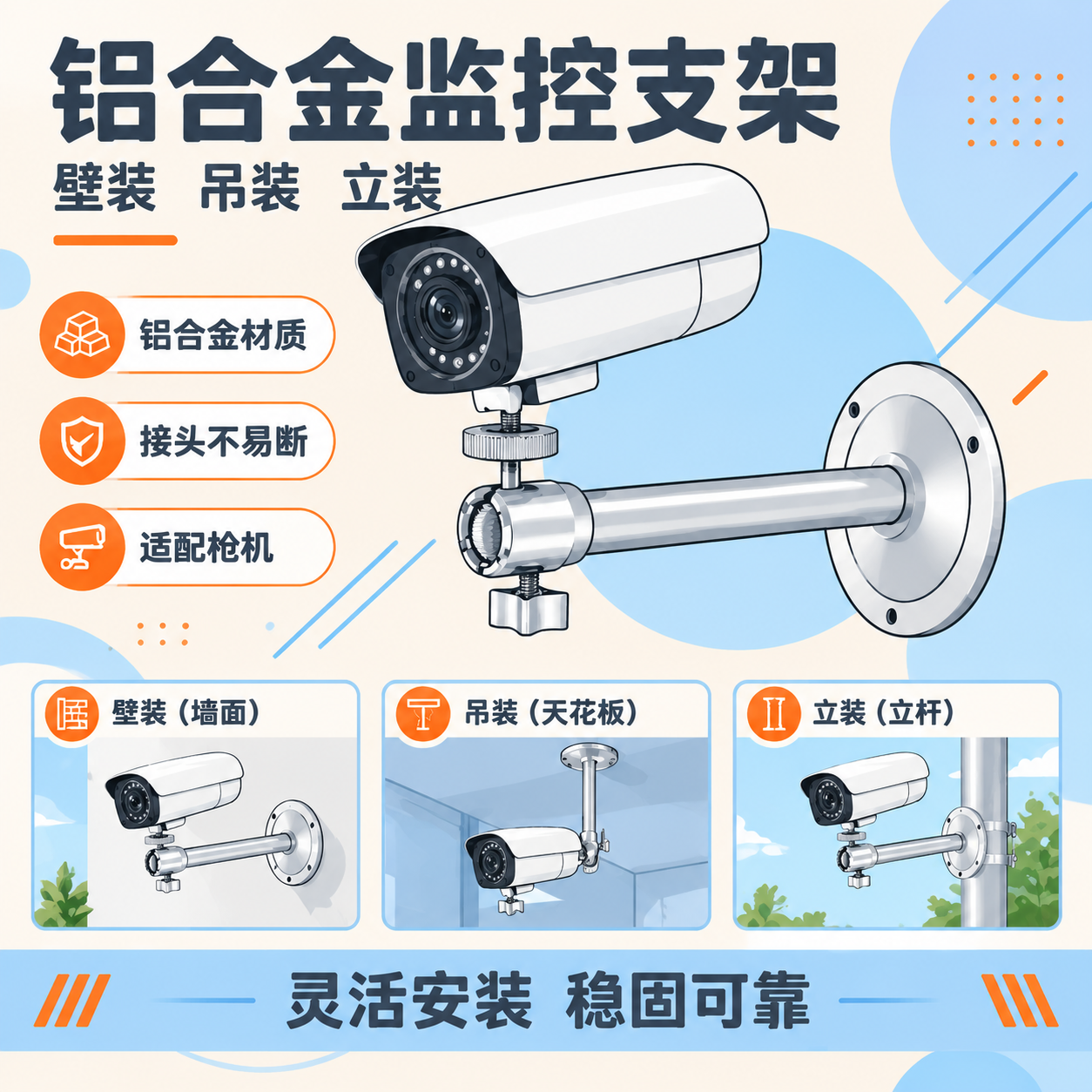 将这张铝合金监控支架产品图重绘为“手绘扁平插画”风格：保留支架… - 图片创意预览