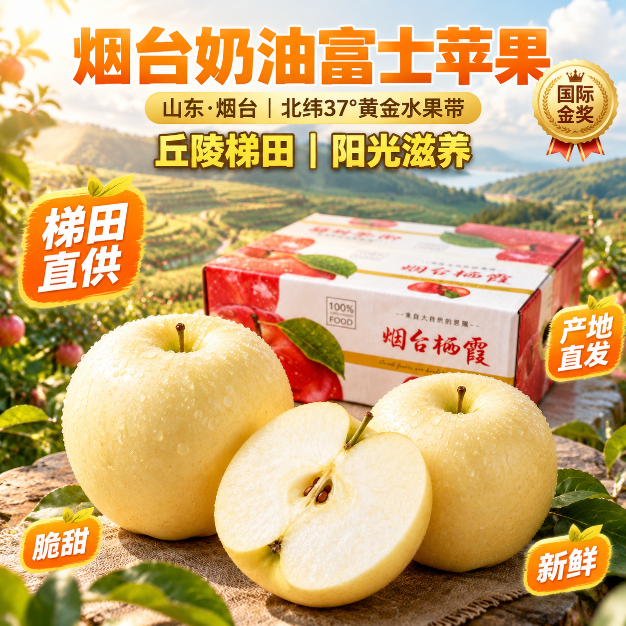 京东电商主图，800×800像素，1:1比例。背景为山东烟台栖… - 图片创意预览