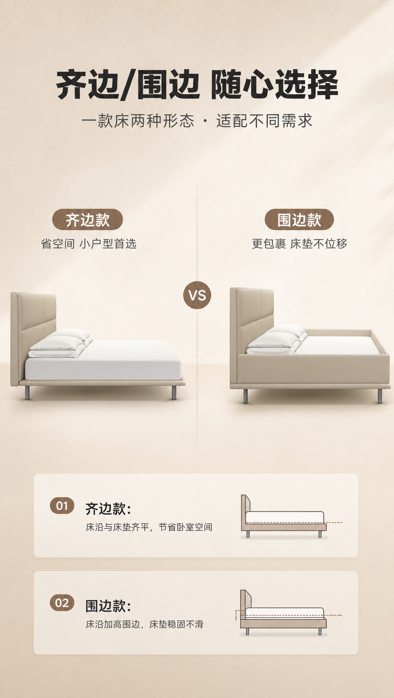 [商品] 使用【图1】米杏色齐边真皮床；保留床的整体结构、颜色… - 图片创意预览