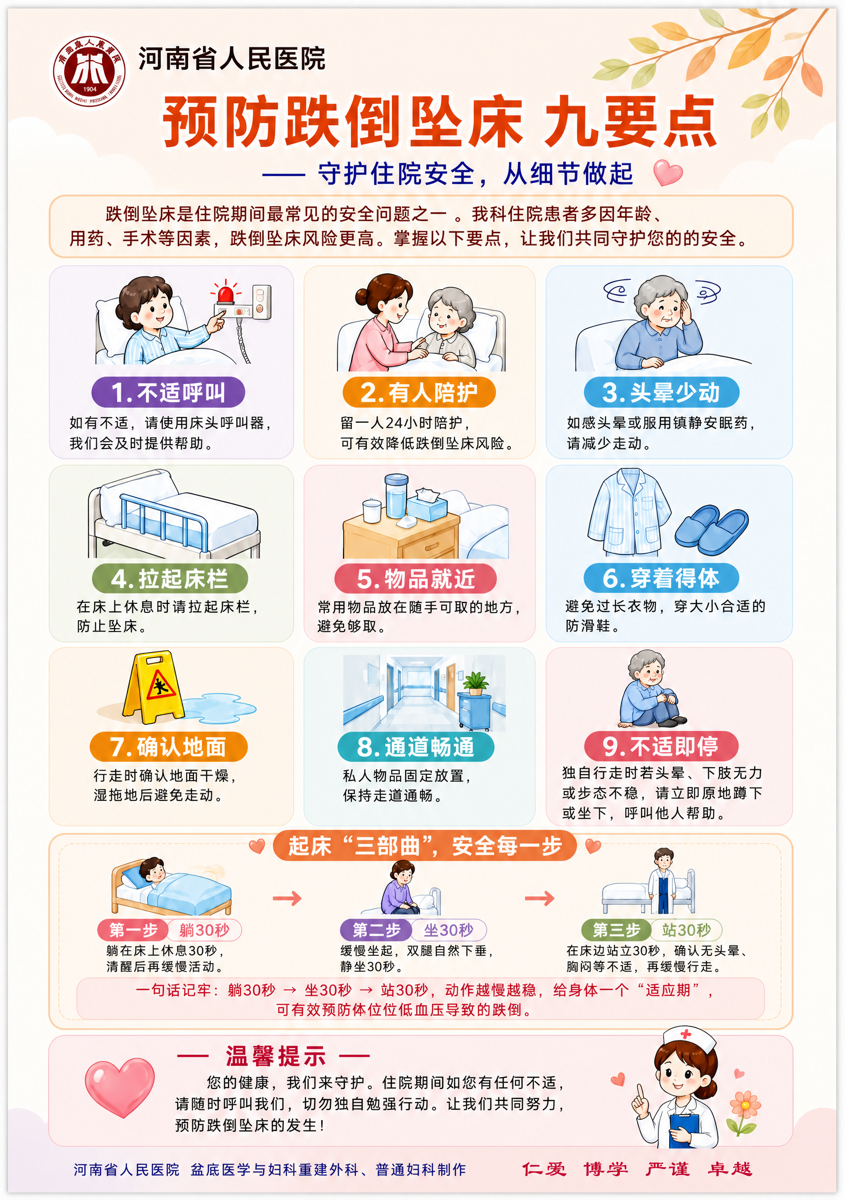 将这张预防跌倒坠床九要点九宫格排版海报调整为A4竖版比例（2:… - 图片创意预览