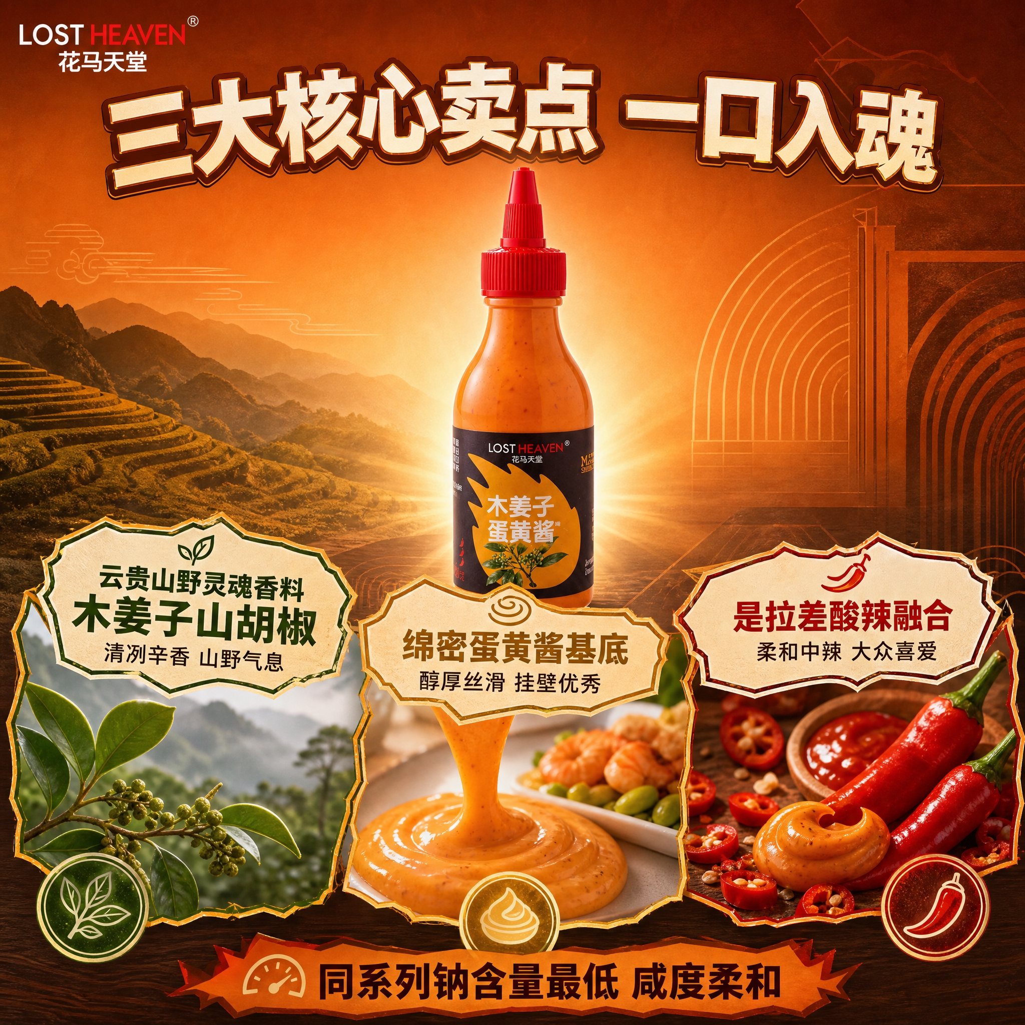 [主图-2] 核心卖点图，主题为木姜子蛋黄酱三大核心卖点展示，… - 图片创意预览