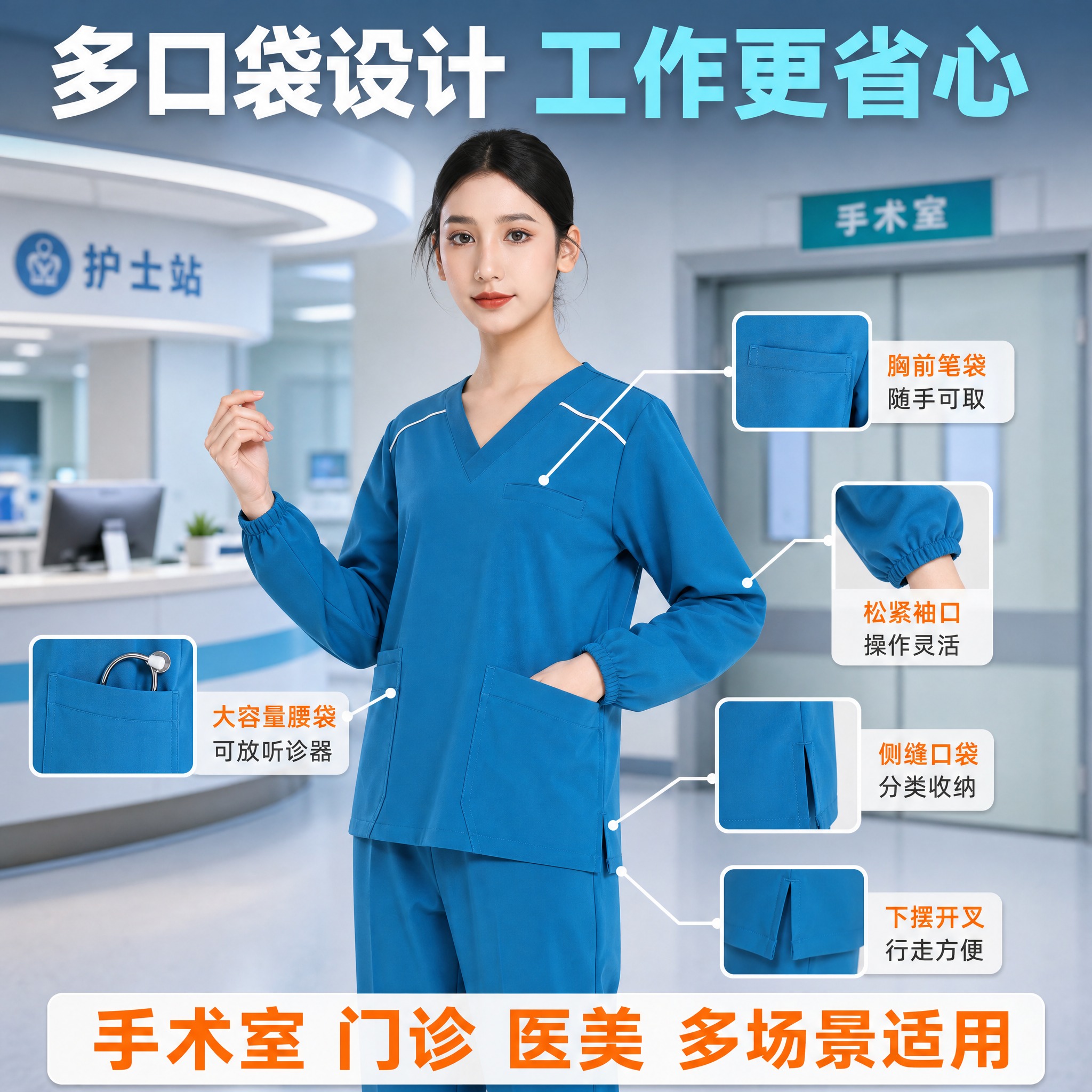 [主图-3] 口袋细节与实用场景展示图，主题为洗手衣多口袋设计… - 图片创意预览