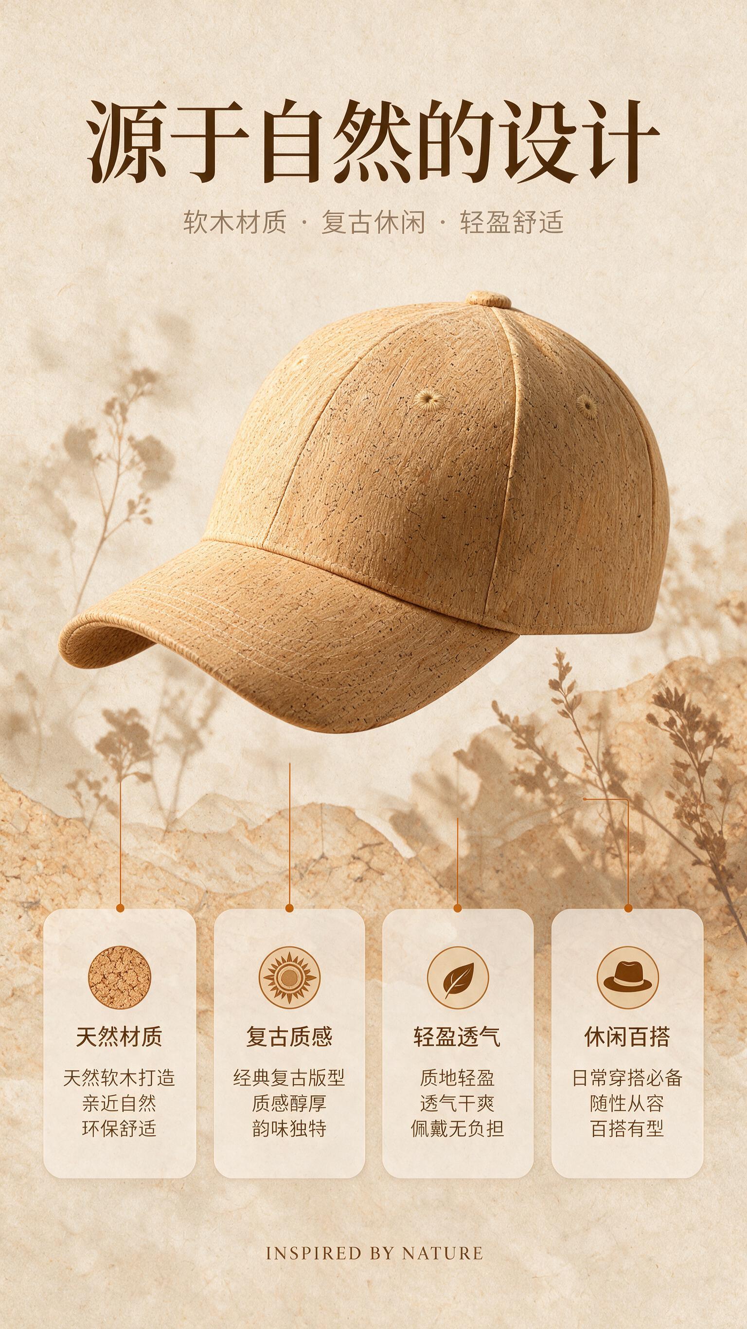 [商品] 使用【图2】【图3】暖调软木色鸭舌帽；商品处理：保留… - 图片创意预览