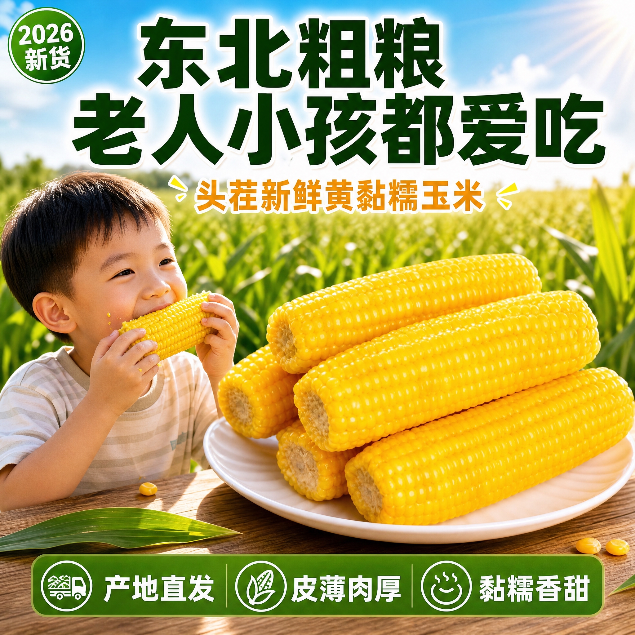 [单张主图] 东北黄黏糯玉米电商主图，爆款促销感路线，1:1比… - 图片创意预览