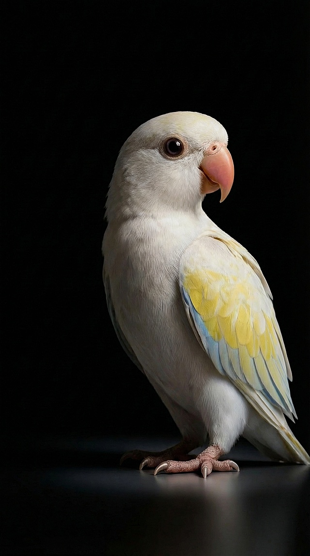 将鹦鹉换成白色羽毛为主的鹦鹉，角度不变