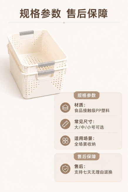 [第8屏] 规格参数与售后保障说明。本屏使用【图2】作为产品标准图。
[氛围/风格] 信息卡风格，干净简洁，信息清晰，正规可信。
[元素布局] 产品放置于画面左上，占比约40%，右下区域为规格信息卡，预览效果
