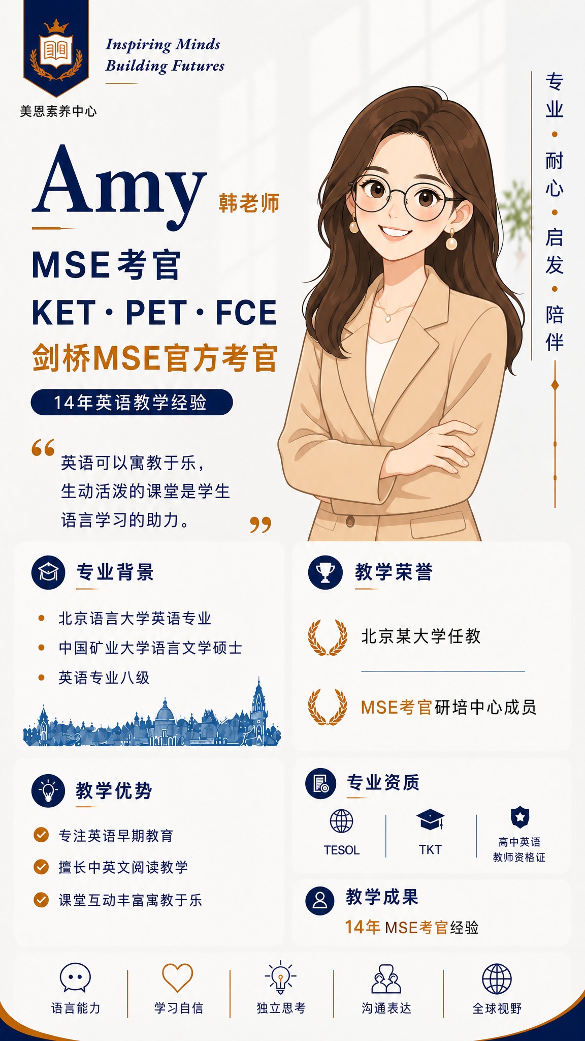 一张竖版教师形象介绍海报，完全复刻参考图的版式布局和设计风格。… - 图片创意预览