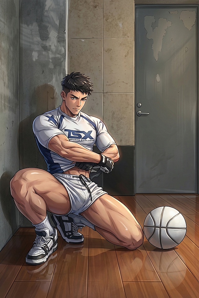 现代感动漫风，厚涂技法强化体积感与光影对比，重拟物细节展现篮球场景真实质感，冷调环境衬托运动张力。