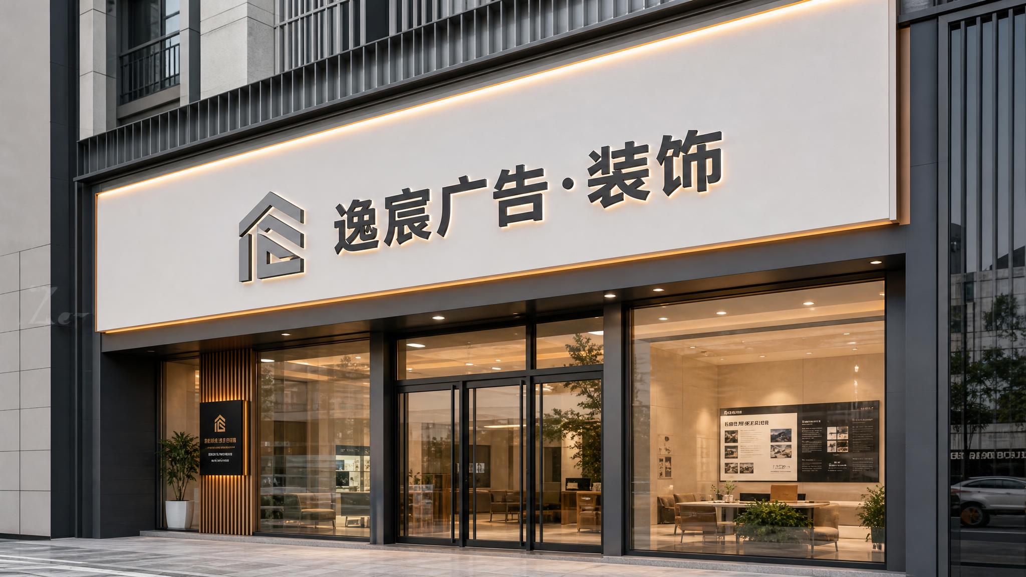 逸宸广告·装饰 门头广告效果图，现代简约风格，商业店铺门头设计… - 图片创意预览