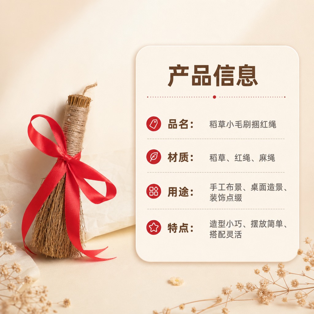 [商品] 使用【图1】稻草小毛刷捆红绳；保留稻草材质、麻绳手柄… - 图片创意预览