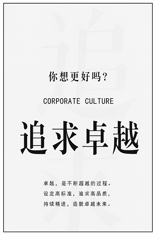 单独截取生成"追求卓越"企业文化海报，保持原图浅灰色简约风格，文字排版内容不变，宽1200像素，高1800像素，对应比例长1.2米宽1.8米