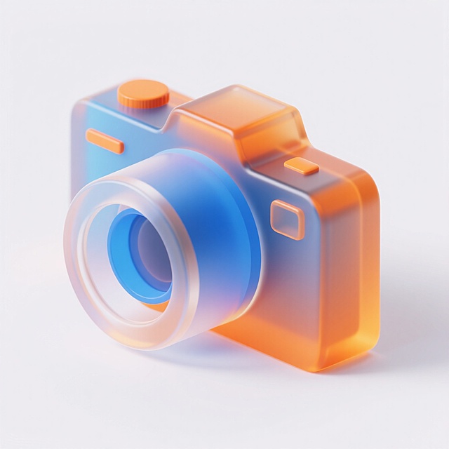 未来感相机，软3D风设计，玻璃质感渐变色彩，科技与艺术的完美融合。