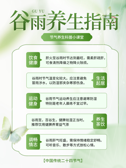 谷雨节气科普通用清新感养生课程小红书配图预览效果