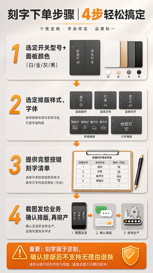 将这张开关面板海报的深色背景修改为浅色系背景，使用浅灰色渐变背景，柔和高级，能够衬托出开关面板的质感。保留原图中所有的文字内容、排版布局、开关面板产品、图标、数字和装饰元素，只修改背景颜色。背景改为从浅灰到米白的柔和渐变，带有细腻的光影层次，整体明亮干净，轻奢高级感。产品和文字保持原样不变，确保所有文字清晰可读。