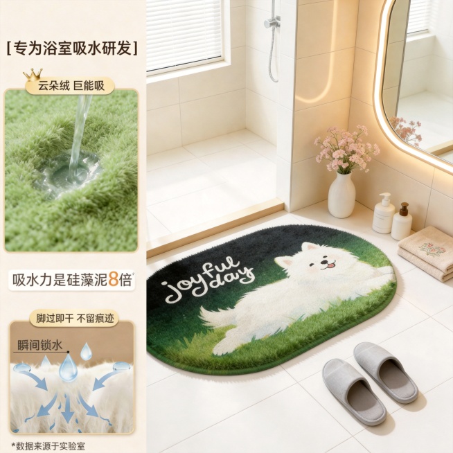 完全复刻参考图一的所有画面内容：1.保持整体排版为左栏垂直分层卖点图文模块加右栏浴室主场景图的左右分栏结构，所有卖点模块的位置、大小、圆角造型、间距完全不变；2.保持所有文案内容完全不变：顶部标题"[预览效果