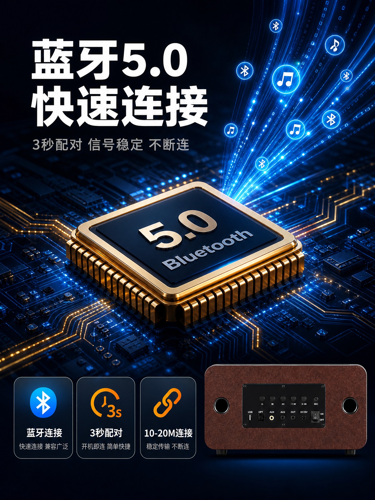 [主图-5] 蓝牙5.0快速连接功能展示，3:4竖版淘宝天猫主… - 图片创意预览