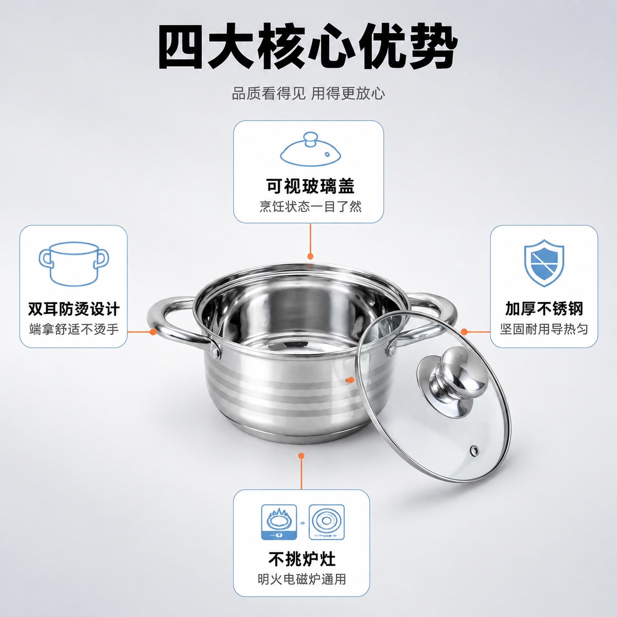[主图-2] 不锈钢汤锅核心卖点亮点导图。 [氛围风格] 洁净… - 图片创意预览