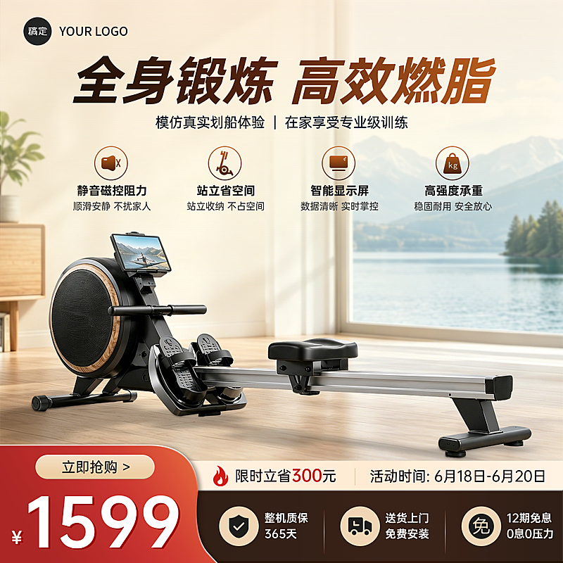 划船机运动器材健身器材电商零售主图直通车