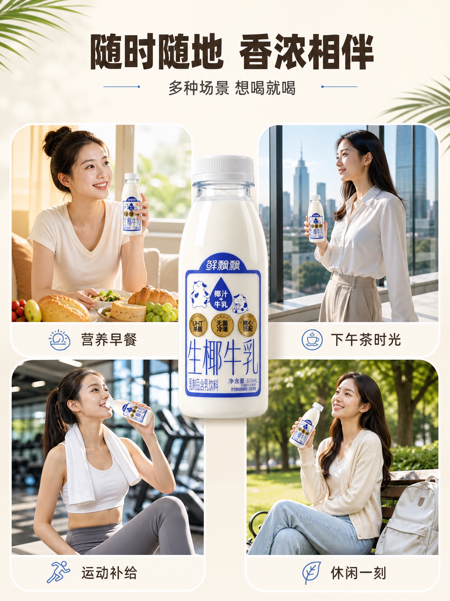 [商品] 使用【图1】鲜飘飘生椰牛乳300ml瓶装；保留透明瓶… - 图片创意预览