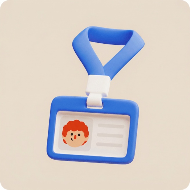 将工牌和挂绳的黄色全部改成蓝色，保留原有的3D风格、圆角造型和其他元素不变预览效果