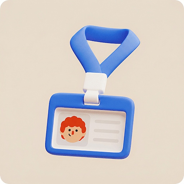 将工牌和挂绳的黄色全部改成蓝色，保留原有的3D风格、圆角造型和其他元素不变