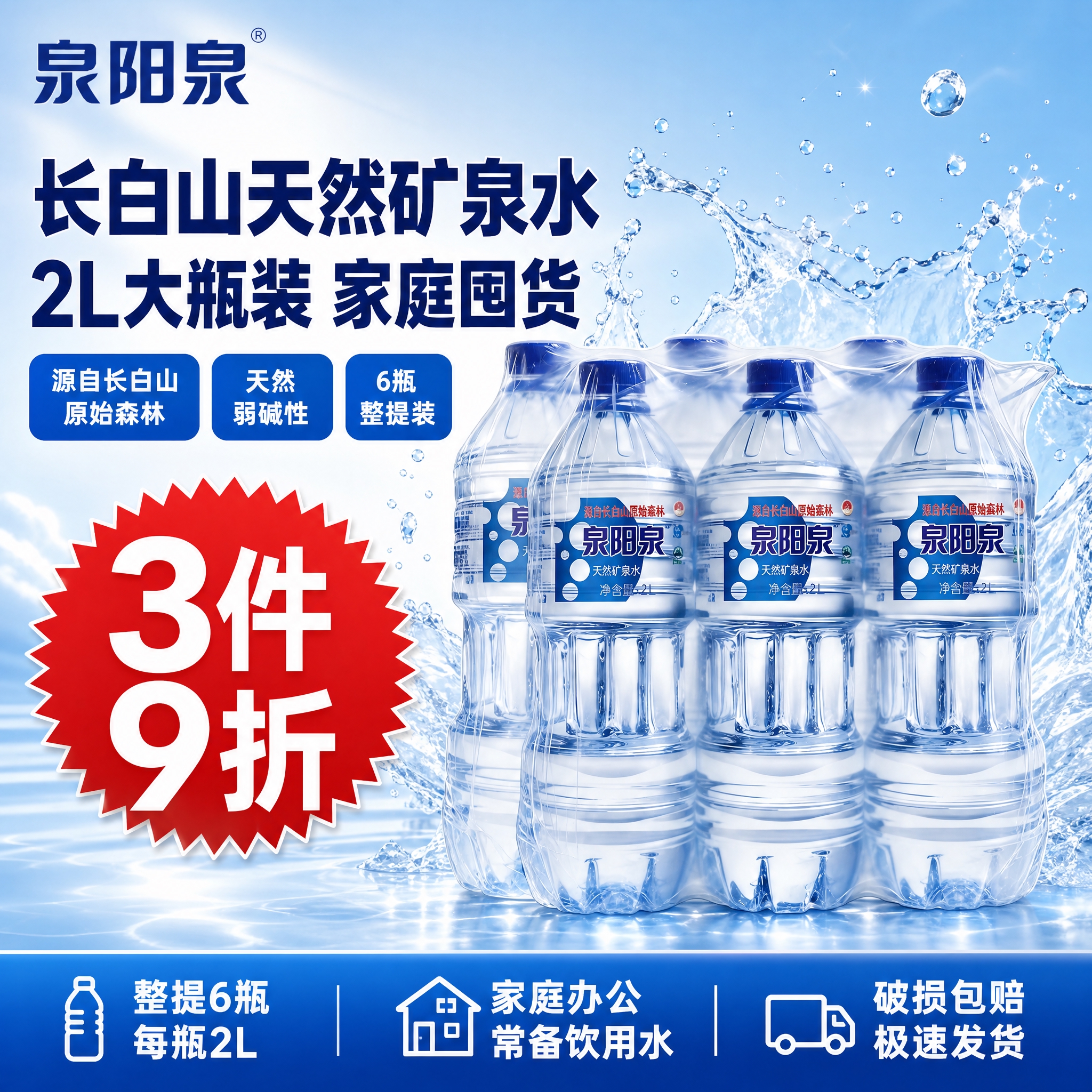 [单张主图] 泉阳泉天然矿泉水2L*6瓶整提装 京东爆款促销感… - 图片创意预览