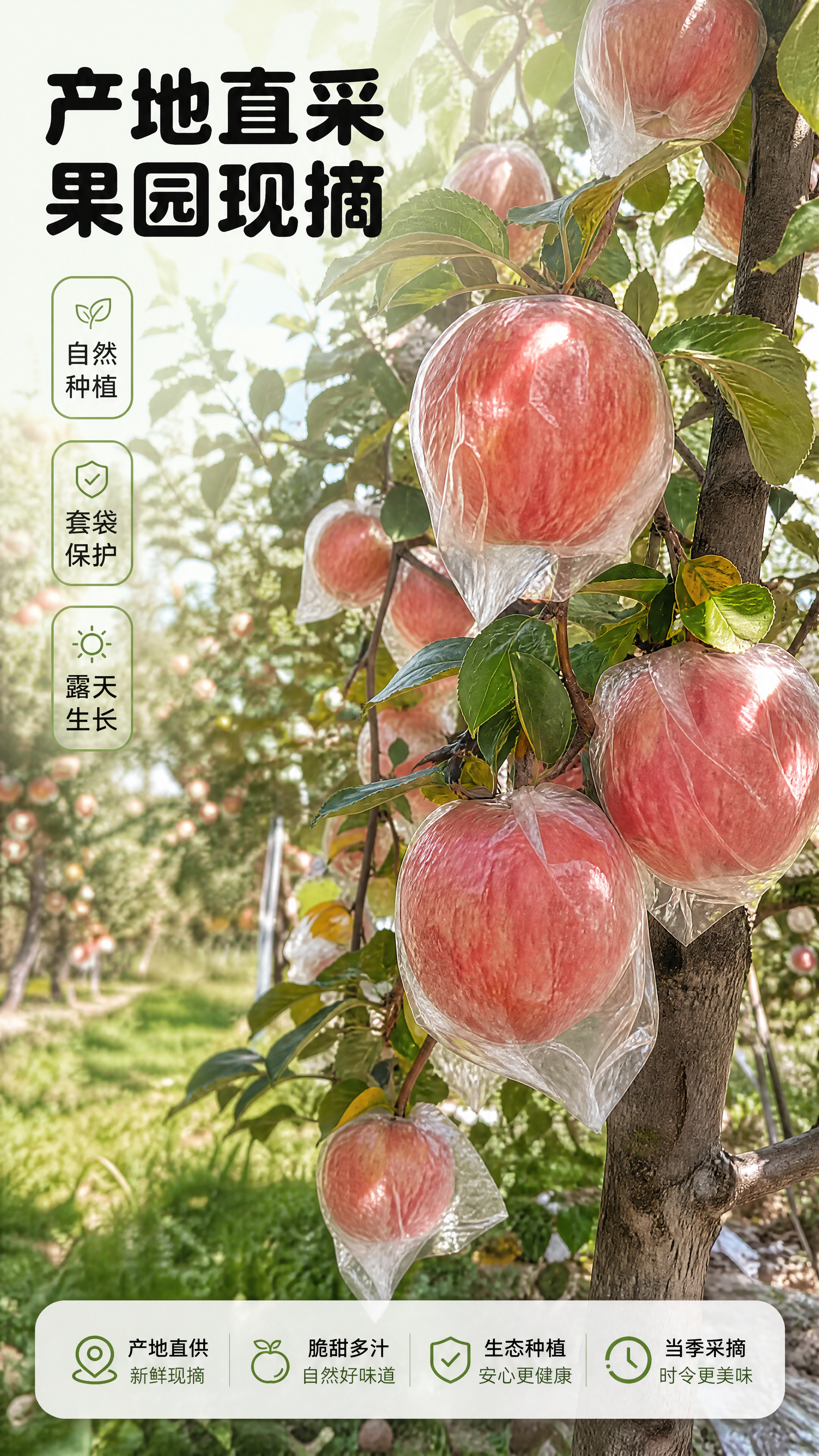 [第2屏] 果园产地实景展示屏，xxx红富士苹果挂树实拍。 [… - 图片创意预览