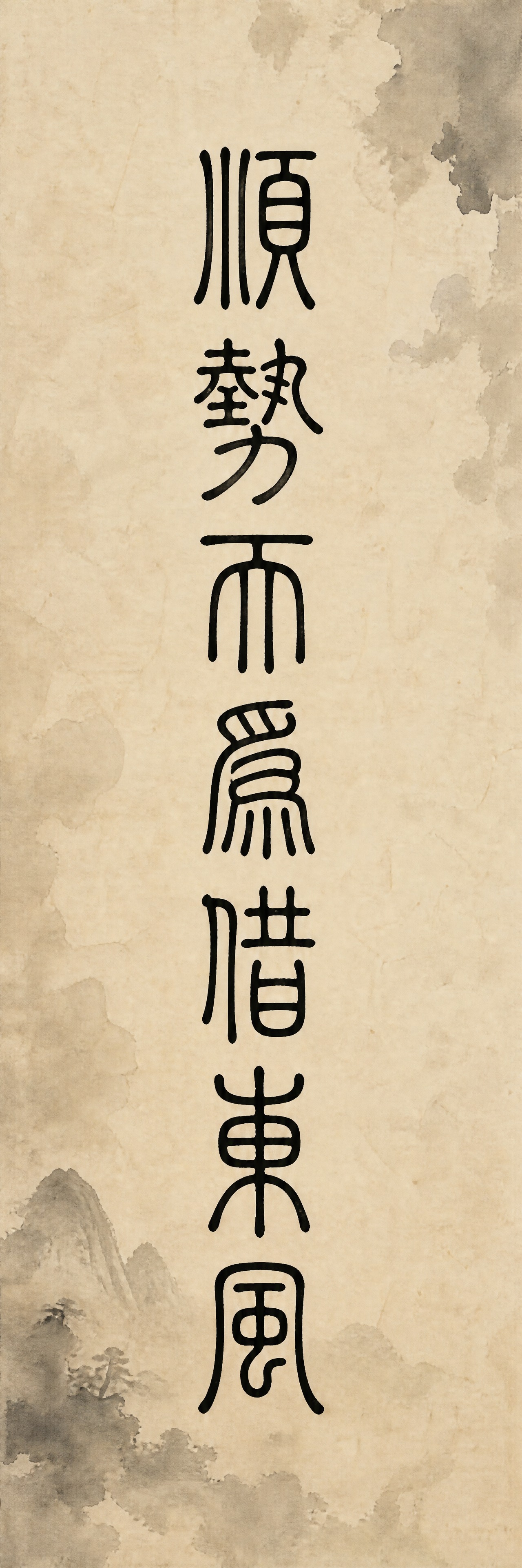 一副竖版书法对联的上联，宣纸水墨风格，仿古米黄色宣纸纹理，带有… - 图片创意预览