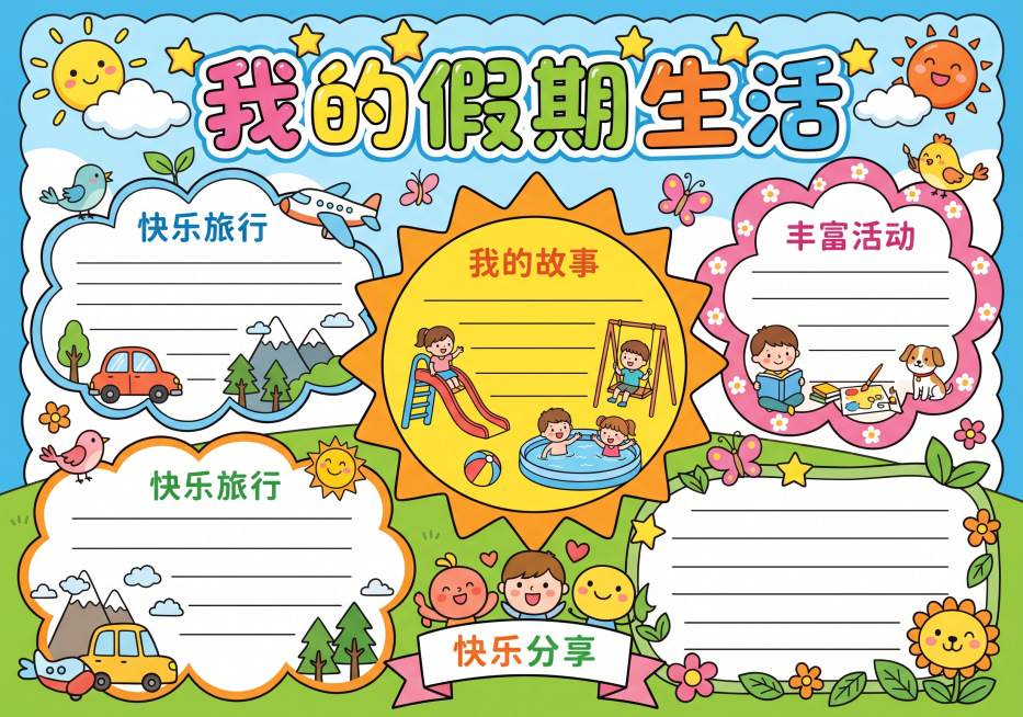 假期生活手抄报预览效果